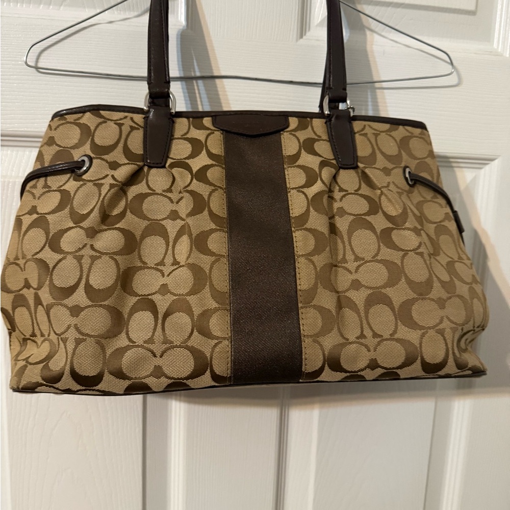 Coach Tan and Brown Signature Shoulder Bag